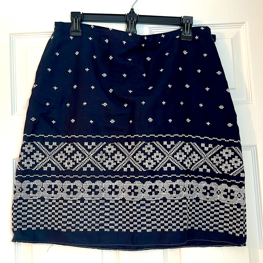 100% LINEN NAVY BLUE & WHITE SKIRT